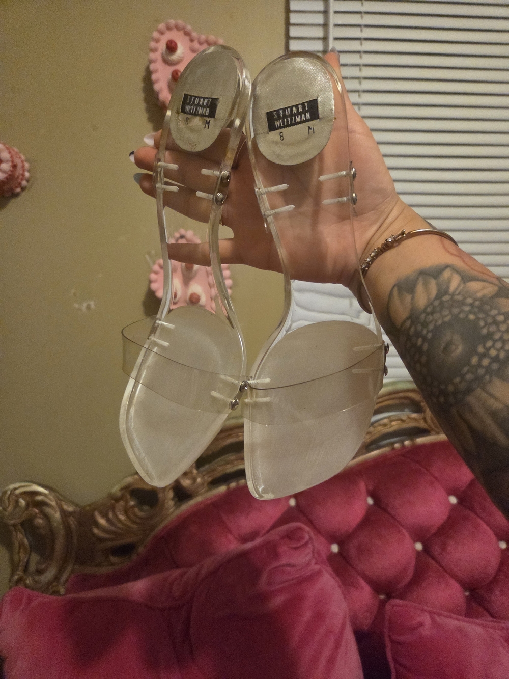 Stuart Weitzman Clear PVC Open-Toe Strappy Heels